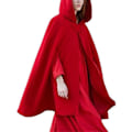 Miniatyrbillede 1 af 2: Dame Hætteklædt Kappe Poncho Frakke Jakke Løs Afslappet Overtøj Vinter-WELLNGS Red XL