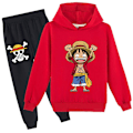 Miniatyrbilde 1 av 2: One Piece Monkey D. Luffy Trykt Treningsdress Sett Barn Genser Hoodie Hetteskjorte Topper Joggebukse Antrekk-WELLNGS Red 8-9 Years