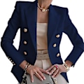 Miniatyrbilde 1 av 2: Dame Casual Langærmet Jakkeslag Dobbel-breasted Slim Arbeidskontor Blazer Jakke-WELLNGS navy blue S