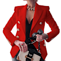 Miniatyrbilde 1 av 2: Dame Casual Langærmet Jakkeslag Dobbel-breasted Slim Arbeidskontor Blazer Jakke-WELLNGS red S