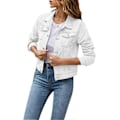 Miniatyrbilde 1 av 2: Dame Denimjakke Casual Lang Erme Krage Solid Farge Knapp Lomme Slank Passform Denimjakke Vår Høstjakke med Lommer - WELLNGS white M