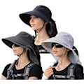 Miniatyrbilde 1 av 5: 3-pakning Dame Solhatt med Hestehaleåpning, Nakke-klaff, Bred Skygge, UV-beskyttelse, Bøttehatt, Sommer, Strand, Fiske, Fottur, Hagearbeid, UPF 50+ - WELLNGS 3 Pack-6