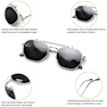 Pikkukuva 2 / 5: Käännettävät aurinkolasit miehille ja naisille, polarisoidut steampunk-käännettävät aurinkolasit kaksoislinseillä UBM-WELLNGS Silver Frame-Gray Lens