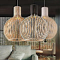 Miniatyrbilde 2 av 4: Moderne trependantlampe for stuedekorasjon, svart hengelampe, trelysestake, belysningsarmatur - WELLNGS beige Dia23cm