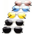 Pikkukuva 4 / 4: Käännettävät aurinkolasit miehille ja naisille, polarisoidut steampunk-käännettävät aurinkolasit kaksoislinsseillä UBM-WELLNGS Silver Frame-Blue Lens