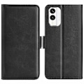 Miniatyrbild 1 av 5: Stötsäkert läderfodral med kalvstruktur för Nokia X30 5G - Plånboksfodral med stativ - WELLNGS Black
