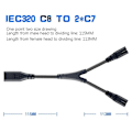 Miniatyrbillede 3 af 5: IEC320 C8 til 2X C7 Y Split AC-strømkabel, IEC Figur 8 Han til 2 Hun 1 i 2 Ud AC-strømkabel-WELLNGS
