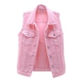 Miniatyrbilde 2 av 4: Dame vår og høst frakk ensfarget ermeløs denimjakke jakke-WELLNGS Pink xl