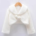 Miniatyrbillede 1 af 2: Pigebørn Prinsesse Tyk Plysjakke Afgrøde Wraps Sjal Blomsterpiger Lange Ærmer Bolero Varmt Kappe Bryllup Fødselsdagsfest Frakke -WELLNGS White XS(65-90cm )