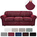 Miniatyrbillede 1 af 5: Strækbar vandtæt sofaovertræk, 1 stk., spandex, jacquard elastisk sofaovertræk med skridsikre skum - WELLNGS red 2 Sitzer enlarge