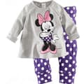 Barn Flickor Sovkläder Pyjamas Set Pjs Outfit-WELLNGS Grey Purple Minnie 7-8 Years