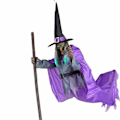 Pikkukuva 4 / 5: Halloween-koristeet ulkotiloihin - 12 jalan animoitu leijuva noita-animatroniikkaääni koriste puutarhaan, pihalle, nurmikolle ulkona - WELLNGS