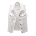 Miniatyrbillede 2 af 5: Dame Forårs- og Efterårsfrakke Ensfarvet Ærmeløs Denim Jakke Jakke-WELLNGS White 2xl