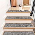 Miniatyrbilde 2 av 5: 15-pakke store jute trappetrinn - Sklisikker gummiunderside, 30x8 trappetrinnmattetrekk, middels haug, ensfarget, vevd, for tepperte trapper - WELLNGS Deep Brown 4pcs