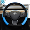 Miniatyrbild 1 av 4: För Tesla Model 3 2016 2017 2018 2019 2020 2021 2022 2023 9 färger Bilstryrskydd Pu Läder Halkfria Biltillbehör-WELLNGS Blue