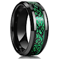 Miniatyrbillede 3 af 5: Mode Sort Tungstens Bryllups Keltisk Drager Mænds Ring Indlagt Grøn Zirkon Punk Mænds Rustfrit Stål Grøn Kulfiber Ring - WELLNGS 12