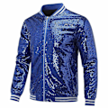 Miniatyrbillede 2 af 4: Allthemen Herre Sequin Casual Zipper Fest Bomber Jakke-WELLNGS Blue S