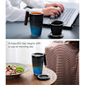 Miniatyrbillede 5 af 5: Tekop med låg, porcelænskop med rustfrit stål te-infuser, gradient farve stor keramisk tekop, velegnet til kontor og hjemmebrug - WELLNGS Black Cyan Gradient