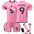 Miniatyrbild 4 av 5: 2024-25 Miami Hemma- och bortaställ nr 10 Messi 9 Suarez fotbollströja sportkläder-set-nr 10 + strumpor-WELLNGS XXL(185-190cm)