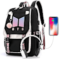 Miniatyrbillede 1 af 5: Kpop BTS Skole Rygsæk Merchandise, Funktioner USB og Audio Kabel Interface Breakers, Velegnet til Studerende, BTS Laptop Rygsække-WELLNGS