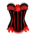 Miniatyrbilde 1 av 5: Sexy Satin Blonder Overlegg Korsett Bustier Overbust Burlesque Korsett Topp Bodyshaper Lingerie Showgirl Festdrakt Plus Size-WELLNGS 8068 Red L