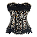 Miniatyrbild 1 av 5: Sexig satin spetsöverlag korsett Bustier Overbust Burlesque korsett topp Bodyshaper underkläder Showgirl festdräkt Plus Size-WELLNGS Leopard print 5XL