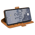 Miniatyrbilde 3 av 5: Støtsikker kalveskinn-telefondeksel med lommebokfunksjon og stativ for Nokia X30 5G - WELLNGS Yellow