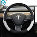 Miniatyrbild 1 av 4: För Tesla Model 3 2016 2017 2018 2019 2020 2021 2022 2023 9 färger Bilstryrskydd Pu Läder Halkfria Biltillbehör-WELLNGS White