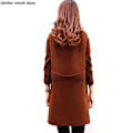 Miniatyrbilde 3 av 5: Lang ullblanding frakk for kvinner, smal revers, pluss størrelse, kashmir, høst og vinter - WELLNGS Red brown XXXL