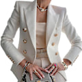 Miniatyrbillede 1 af 2: Kvinders Casual Lapel Langærmet Dobbeltradet Slim Work Office Blazer Jakke-WELLNGS White XL