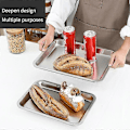 Miniatyrbilde 3 av 5: 304 rustfritt stålbrett, rektangulær ren flat bunn firkantet plate, kommersiell kjøkken bakefiskplate, fortykket dampet risplate-WELLNGS S-style L45 W35 H4.8lat bottom