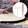 Miniatyrbilde 4 av 5: Spatelsett i tre med T-formede pinner i tre for å spre pannekakerøre, sett med 4 redskaper for jevn crêpes-maker - WELLNGS