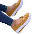 Miniatyrbillede 4 af 4: Kvindeskilte Platform Sneakers Snørebånd Slip-on Flade Sko til Daglig Casual - WELLNGS Yellow 41