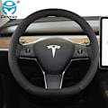 Miniatyrbild 2 av 4: För Tesla Model 3 2016 2017 2018 2019 2020 2021 2022 2023 9 färger Bilstryrskydd Pu Läder Halkfria Biltillbehör-WELLNGS Brown