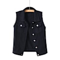 Miniatyrbillede 1 af 5: Dame Forårs- og Efterårsfrakke Ensfarvet Ærmeløs Denim Jakke Jakke-WELLNGS Black 2xl