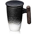 Miniatyrbillede 1 af 5: Tekop med låg, porcelænskop med rustfrit stål te-infuser, gradient farve stor keramisk tekop, velegnet til kontor og hjemmebrug - WELLNGS Black White Gradient