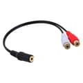 Forgyldt 3,5 mm Jack Hun til 2 Hun Jacks Stereo Adapter Audio Splitter RCA (15 cm) Sort - WELLNGS