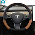 Miniatyrbild 1 av 5: för Tesla Model 3 2016 2017 2018 2019 2020 2021 2022 2023 9 färger Bilstryrskydd PU Läder Halkfria Biltillbehör-WELLNGS Brown