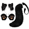 Miniatyrbilde 1 av 4: Falsk pels revhale katt ulv cosplay kostyme sett myk maske fluffy potehansker Halloween jul-hao-WELLNGS Black