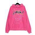 Miniatyrbillede 1 af 4: Stjerneprint Brev Edderkop Web Print Hoodie til Mænd og Kvinder Hip Hop Løs Mesh Print Tynd Sweatshirt Hoodie-WELLNGS 142 rose red M
