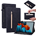 Miniatyrbillede 1 af 5: for Samsung Galaxy Tab S9+ PU Læder Tablet Etui Lynlås Lomme Kortpladser Tegnebog Stativ Cover-Sort-WELLNGS Black