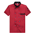 Miniatyrbillede 1 af 5: Unisex Plus Size Kokkeuniform - Kok Dobbelt-breasted Patch-WELLNGS Red XL