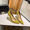 Miniatyrbilde 1 av 5: Kvinners røde såle pumps nye sexy bunn spisse tå svarte tynne høye hælsko 8cm 10cm 6cm grunne sexy bryllupssko-WELLNGS yellow 10cm 39