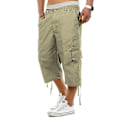 Miniatyrbillede 4 af 5: Herre Cargo Shorts Under Knælængde Lange Casual Twill Elastisk 3/4 Capri Bukser med Lynlås Cotto-WELLNGS Apricot XXL