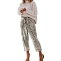 Miniatyrbillede 1 af 4: Dame Glitter Sequin Joggingbukser Høj Talje Strækbar Skinnende Bukser - WELLNGS silver M