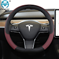 Miniatyrbild 4 av 4: För Tesla Model 3 2016 2017 2018 2019 2020 2021 2022 2023 9 färger Bilstryrskydd Pu Läder Halkfria Biltillbehör-WELLNGS Brown