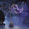 Pikkukuva 5 / 5: Halloween-koristeet ulkotiloihin - 12 jalan animoitu leijuva noita-animatroniikkaääni koriste puutarhaan, pihalle, nurmikolle ulkona - WELLNGS