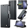 Miniatyrbild 1 av 5: För Samsung Galaxy Z Fold5 CaseMe 023 Fjärilspänne Lychee Grain RFID Stöldskydd Läder Telefonfodral-WELLNGS Black