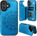iPhone 17-fodral med SIM-kortplats, blomformad magnetlås, plånboksdesign, blått, för kvinnor blue iPhone 17