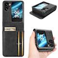 Miniatyrbillede 1 af 5: Kompatibel med Oppo Find N2 Flip 5G PU Læder Foldbar Telefon Cover Præget Trekant Telefon Cover med Kort Slots-WELLNGS Black